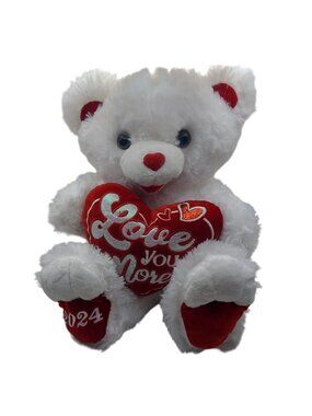 Sweetheart Teddy Bear White Plush Love You More Heart 2024 Valentines Day Gift